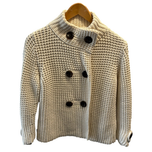 Banana Republic Cotton Wool Ivory Chunky Knit Double Breasted Sweater Size M